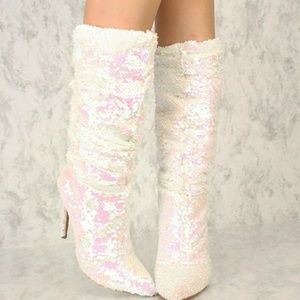 Pink hologram sequins boots